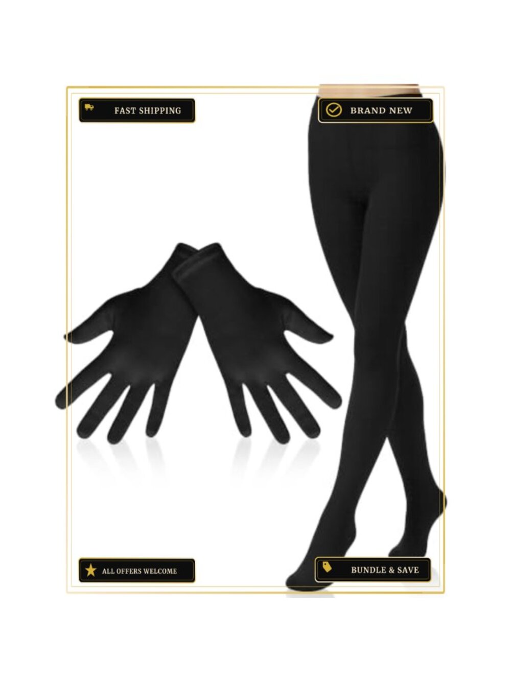 2 Pc Halloween Witch Costume Accessories Tights Gloves Set Cosplay